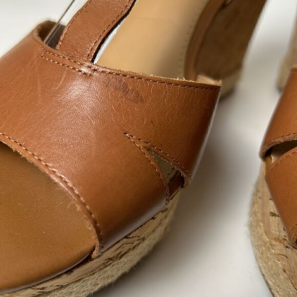 FRANCO SARTO Seema Women's Sz 9 M Tan Leather T-Strap Cork sandals Heels Shoe - Picture 4 of 11